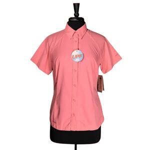 Columbia Titanium Women's Shirt Button Up Pink Omni Dry Wick Short Sleeve M NWT